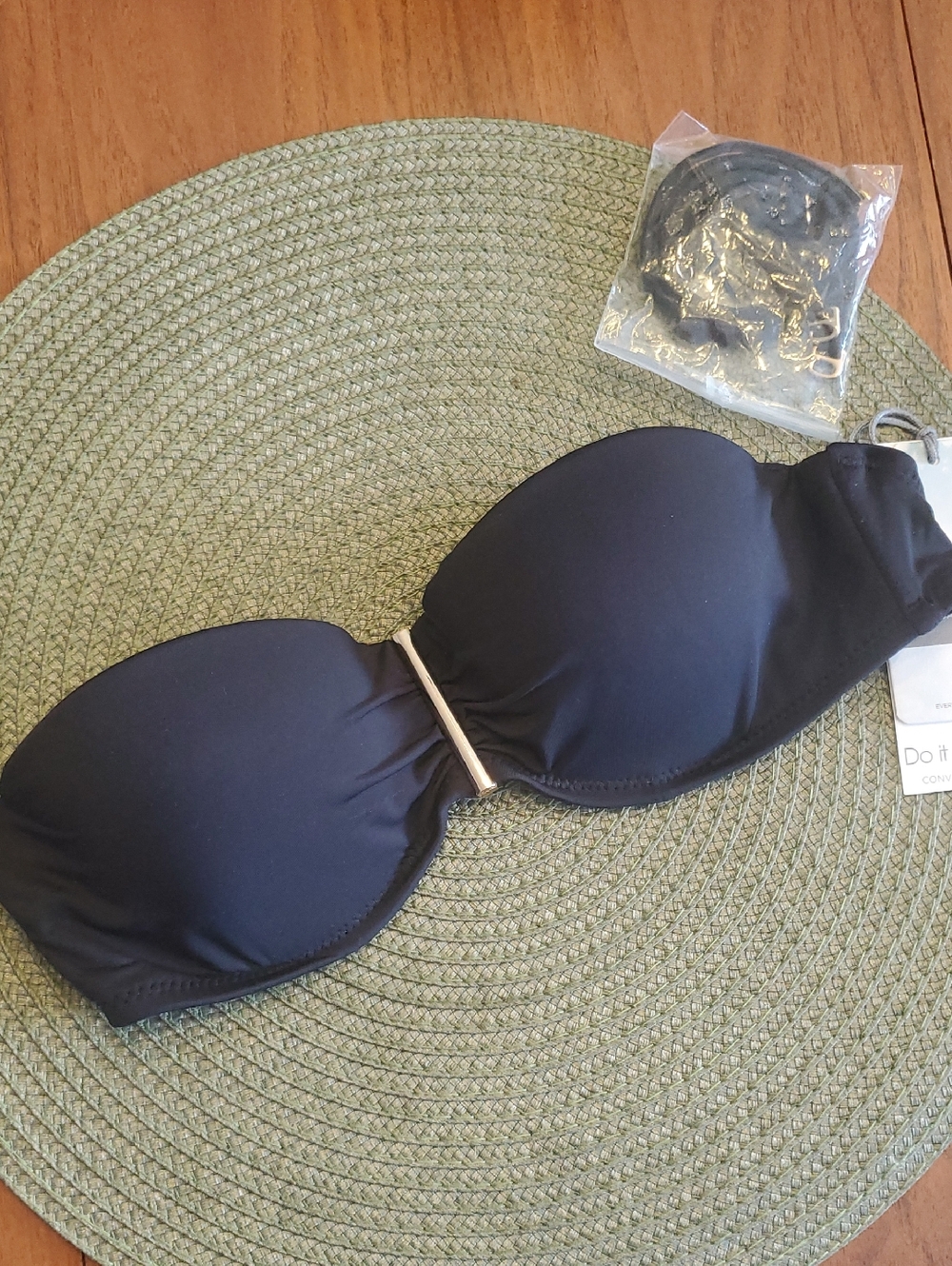 Black Bandeau Swim Convertible Straps